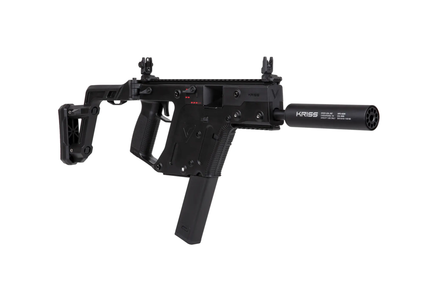 The Krytac Kriss Vector Submachine Airsoft Gun with Mock Suppressor in Black 0,5 Joule