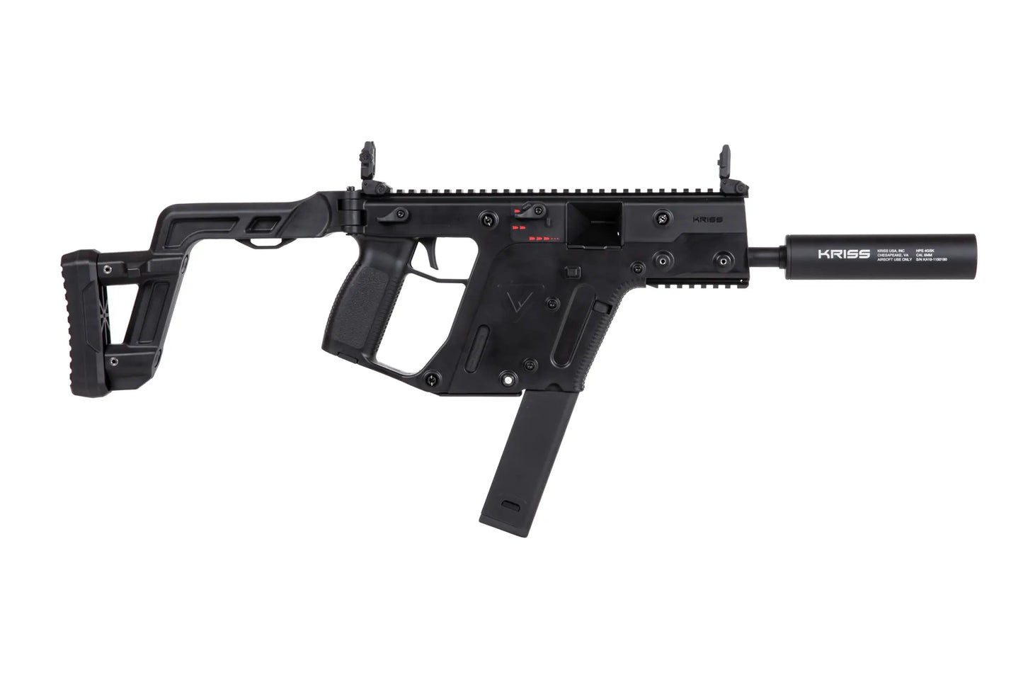 The Krytac Kriss Vector Submachine Airsoft Gun with Mock Suppressor in Black 0,5 Joule