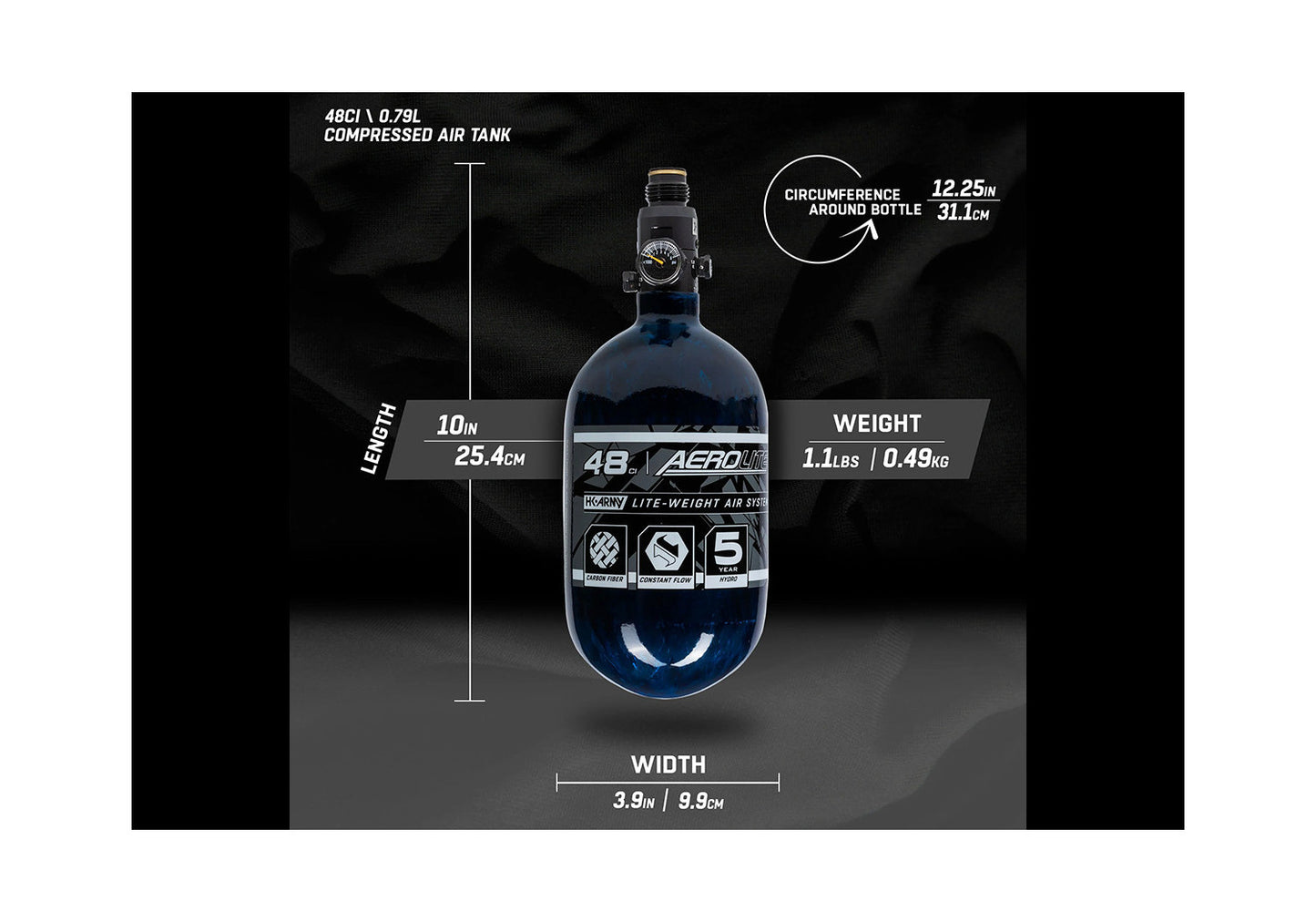 HK Army HSTL AIR System 0,8 Liter / 300 Bar inkl. Standard HP Preset Regulator – Aerolite Blue (48ci/4500PSI)
