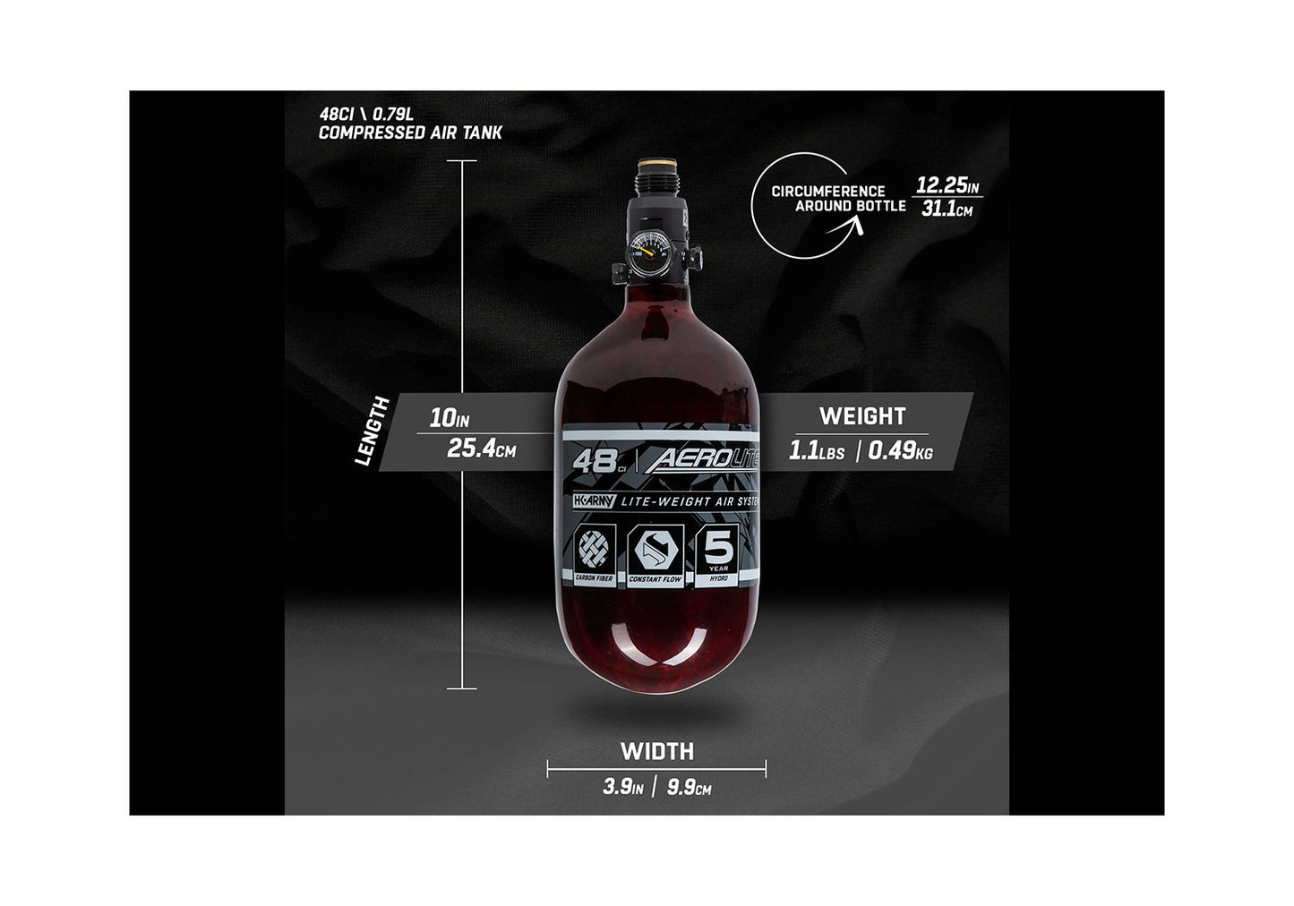 HK Army HSTL AIR System 0,8 Liter / 300 Bar inkl. Standard HP Preset Regulator – Aerolite Red (48ci/4500PSI)