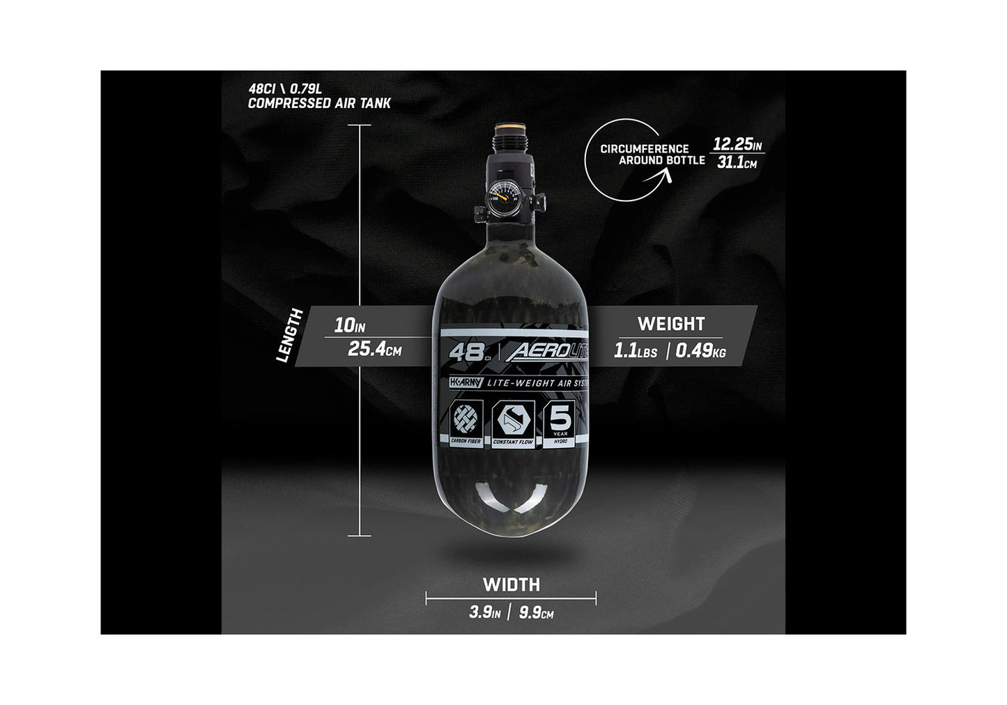 HK Army HSTL AIR System 0,8 Liter / 300 Bar inkl. Standard HP Preset Regulator – Aerolite Smoke (48ci/4500PSI)