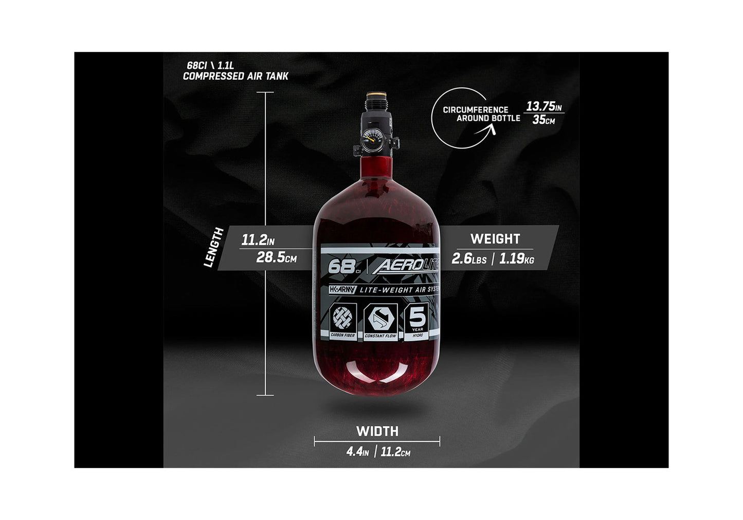 HK Army HSTL AIR System 1,1 Liter / 300 Bar inkl. Standard HP Preset Regulator – Black (68ci/4500PSI)