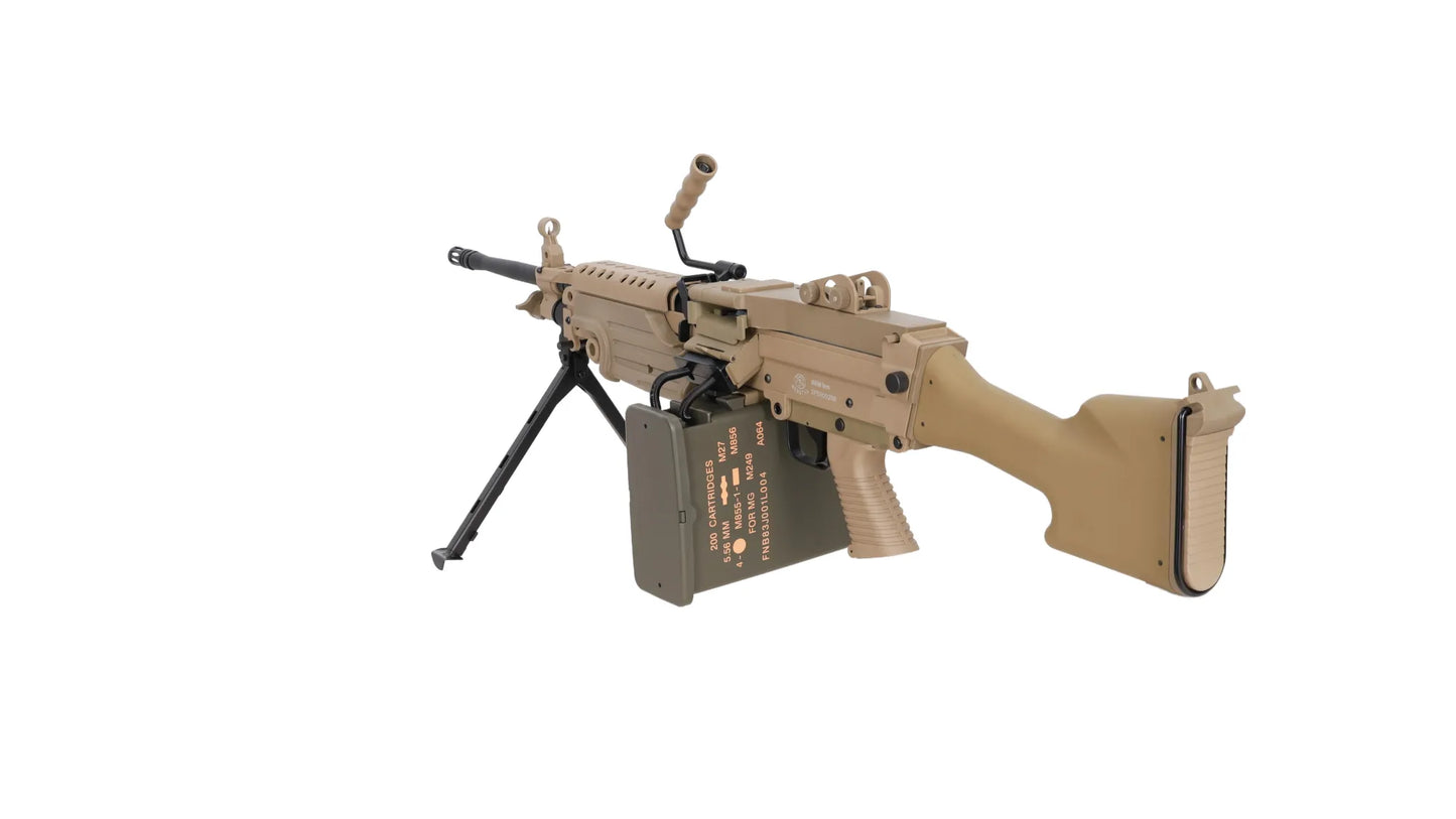 Specna Arms FN Herstal M249 MK2 CORE™ Maschinengewehr AEG – Hellbraun / Tan (unter 0,5 Joule)