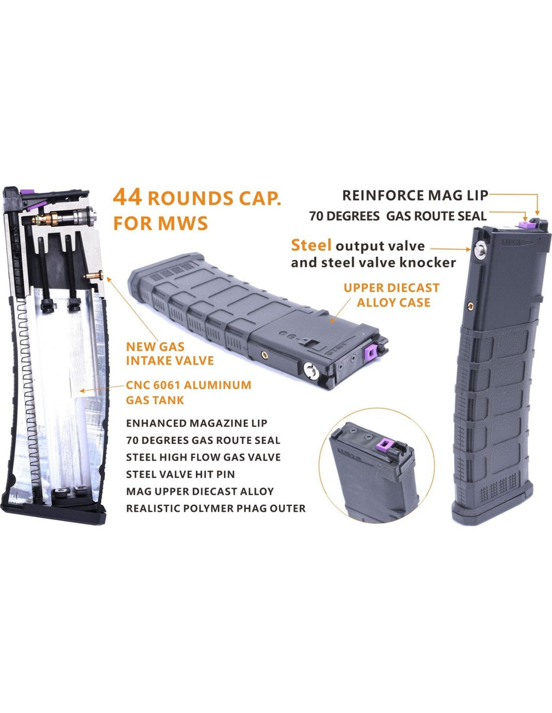 Cyma T8 P-40 44 Rds Gas Magazine für M4 CGS / MWS GBBR – Schwarz