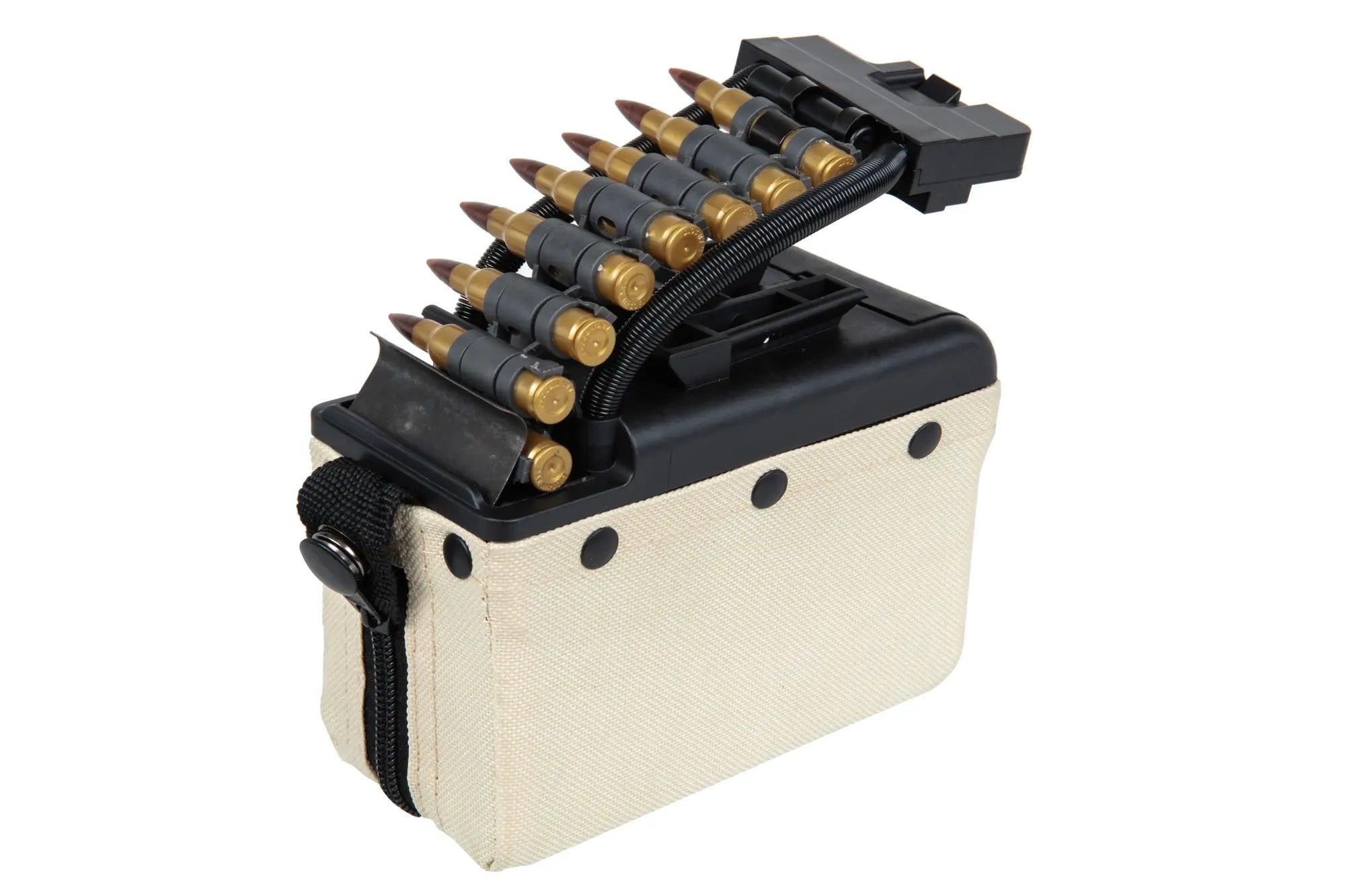 A&K electric box magazine for 2,000 BBs for M249 type replicas with imitation Tan ammunition