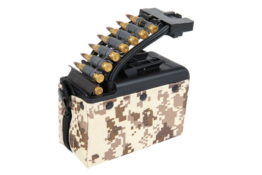 A&K electric box magazine for 2,000 rounds for M249 type replicas with imitation Digital Desert ammunition