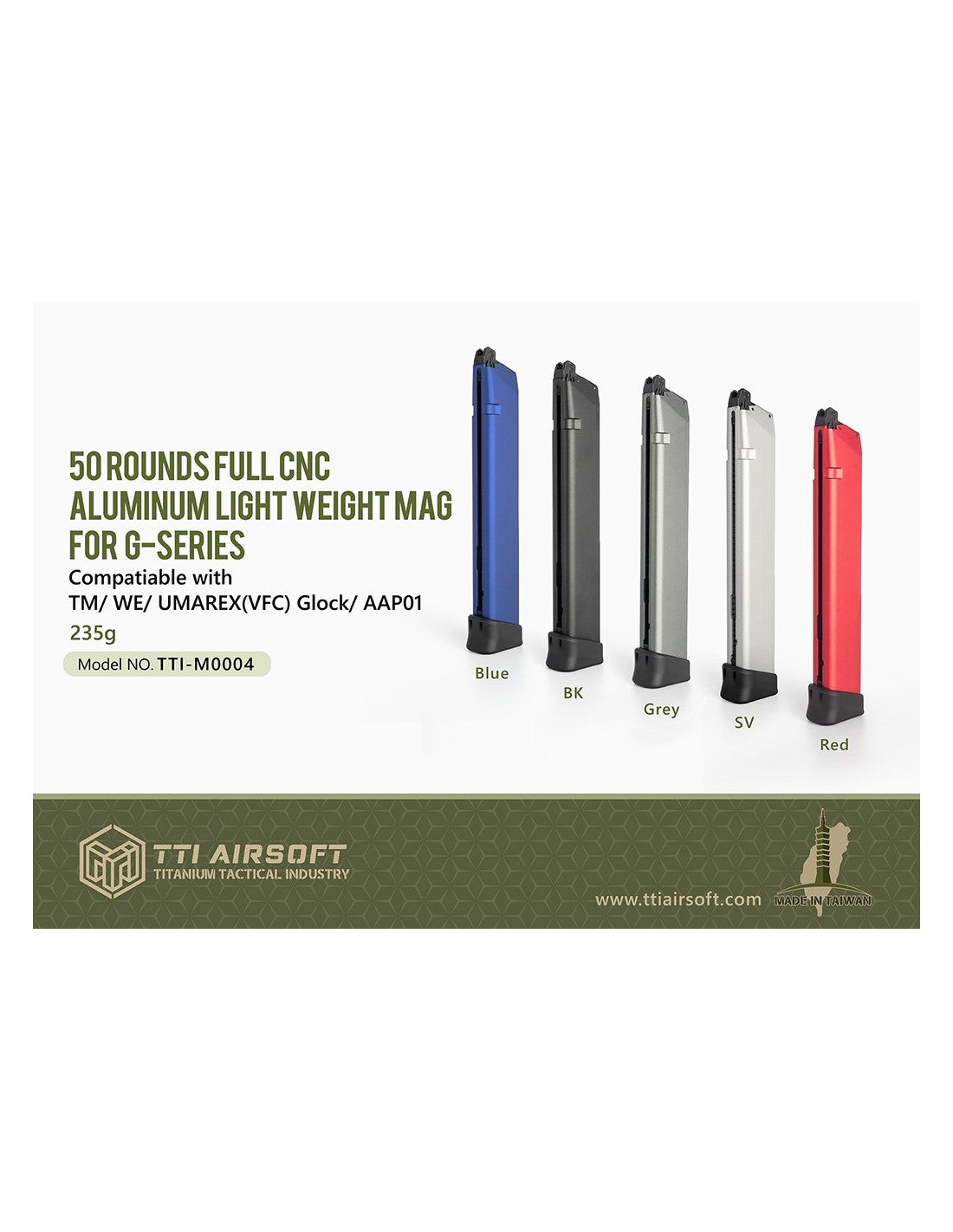 TTI 50 Rds Extended Lightweight Aluminium Magazin – G-Series / AAP-01 (Grey)