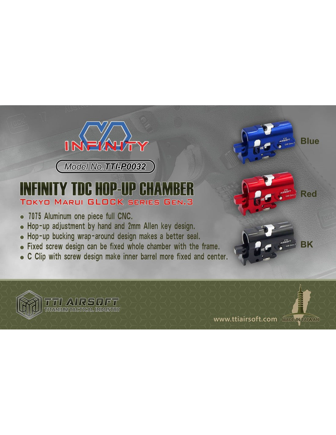 TTI Infinity CNC TDC Hop-Up Chamber – Tokyo Marui G-Series Gen3 (Blue)