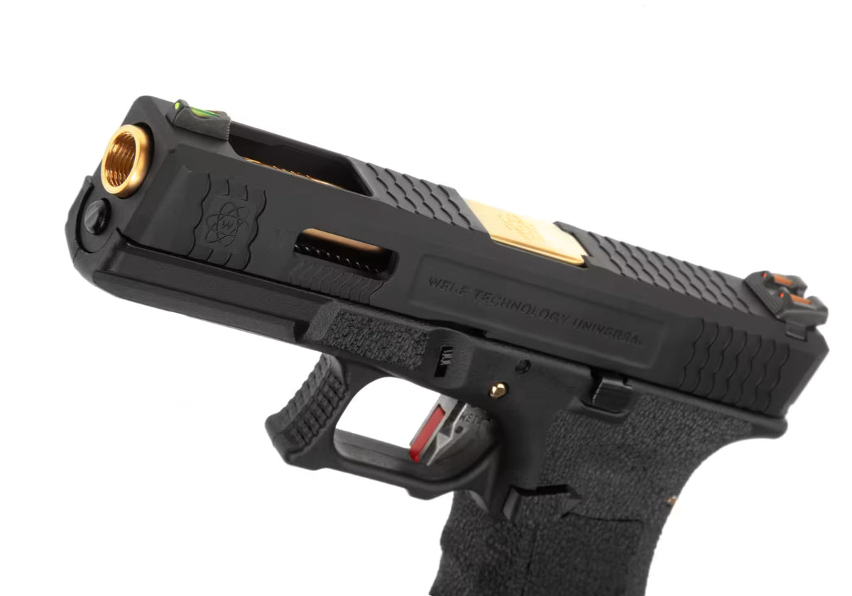 WE G-Force 17 BK Gold Barrel Metal Version GBB Airsoft-Pistole – Schwarz
