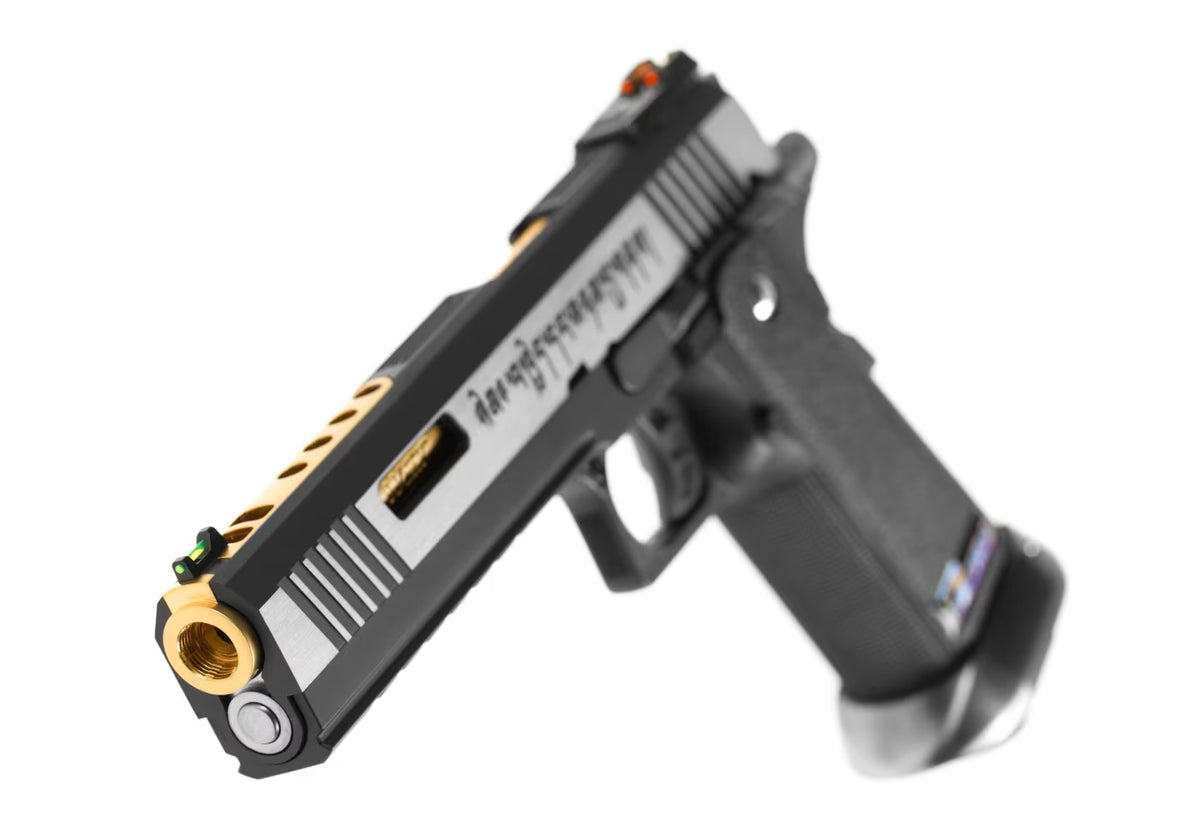 WE Hi-Capa 6 Force A Gold Barrel Full Metal GBB Airsoft-Pistole – Schwarz / Gold