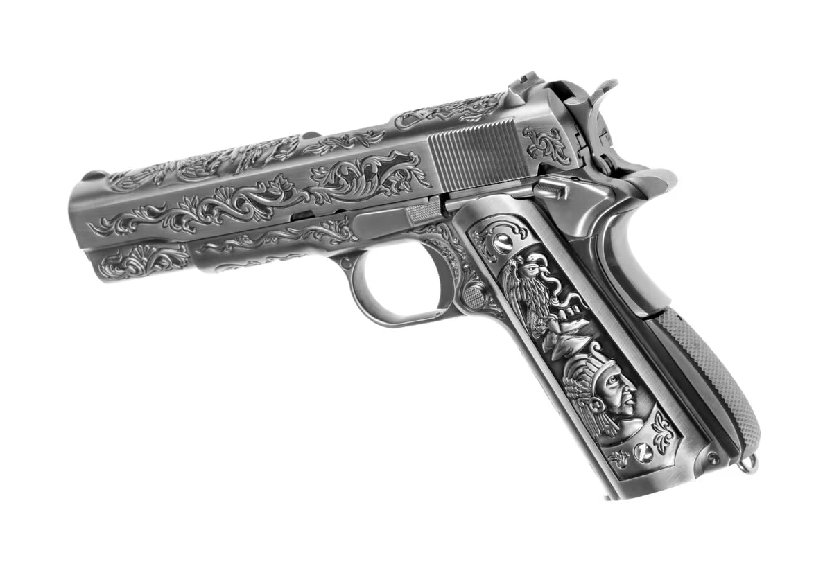 WE M1911 Etched Full Metal GBB Airsoft-Pistole – Silber Graviert