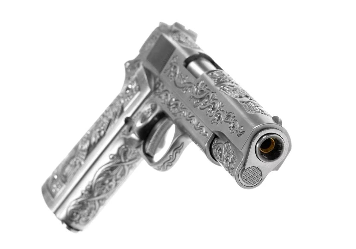 WE M1911 Etched Full Metal GBB Airsoft-Pistole – Silber Graviert