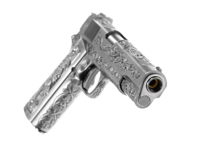 WE M1911 Etched Full Metal GBB Airsoft-Pistole – Silber Graviert