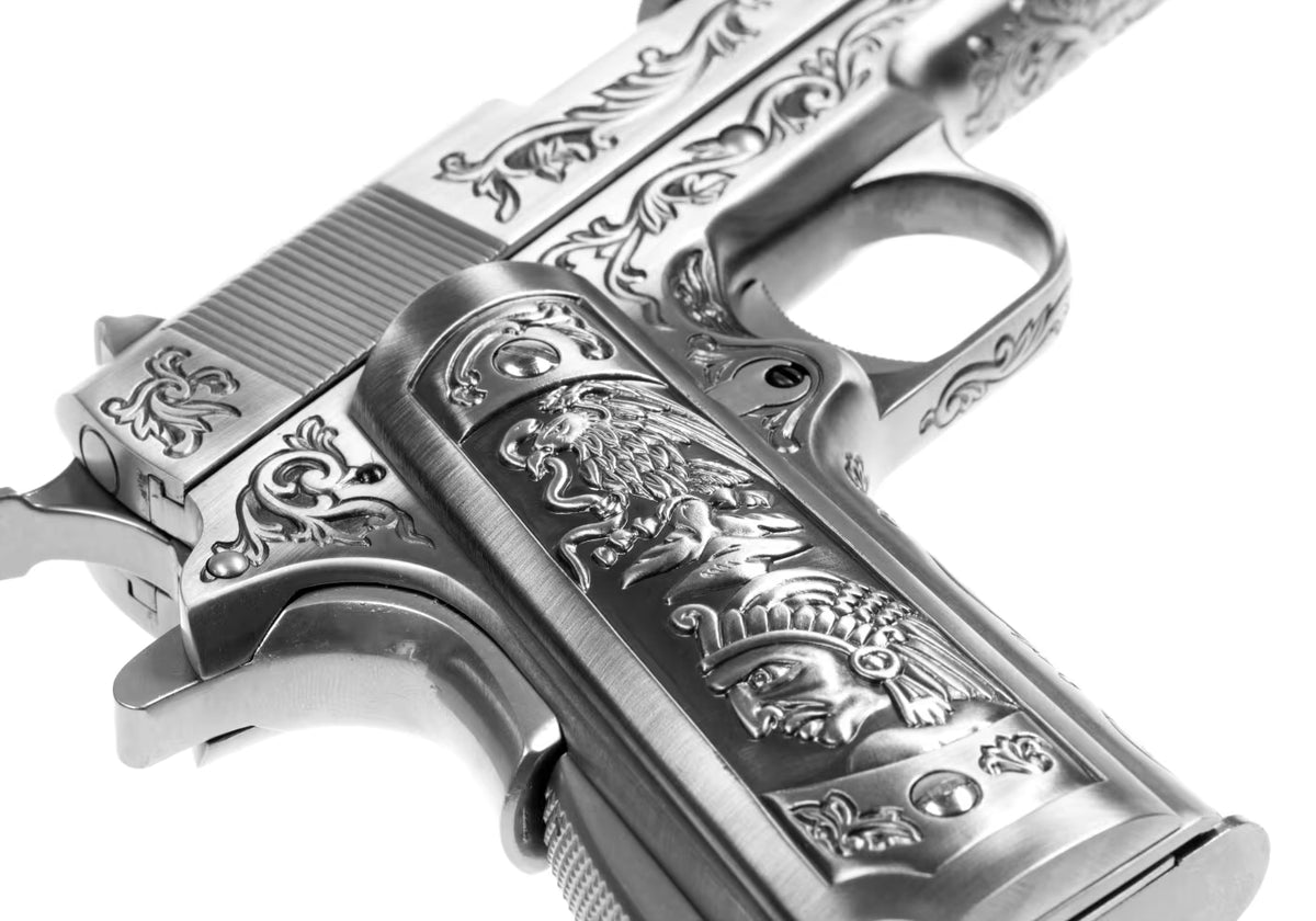 WE M1911 Etched Full Metal GBB Airsoft-Pistole – Silber Graviert