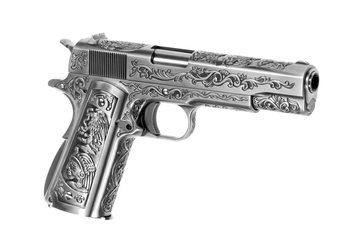 WE M1911 Etched Full Metal GBB Airsoft-Pistole – Silber Graviert