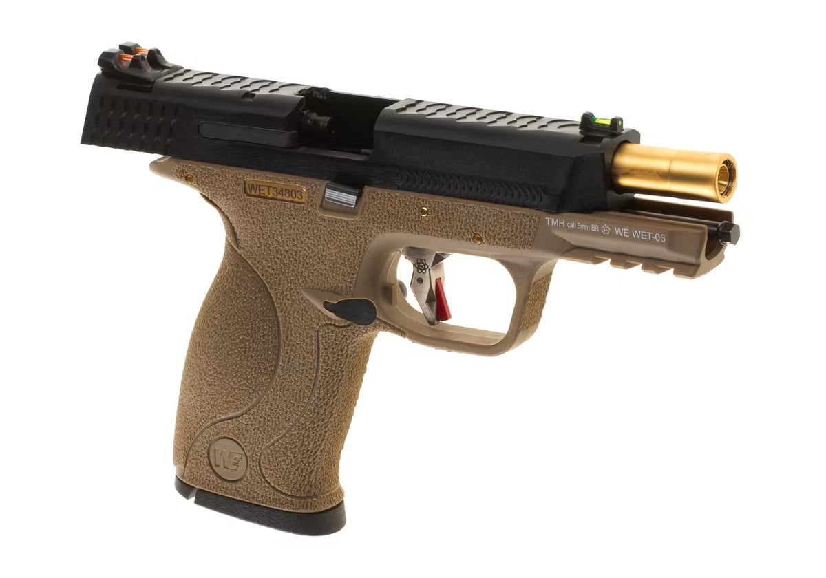 WE WET-05 BK/FDE Gold Barrel Metal Version GBB Airsoft-Pistole