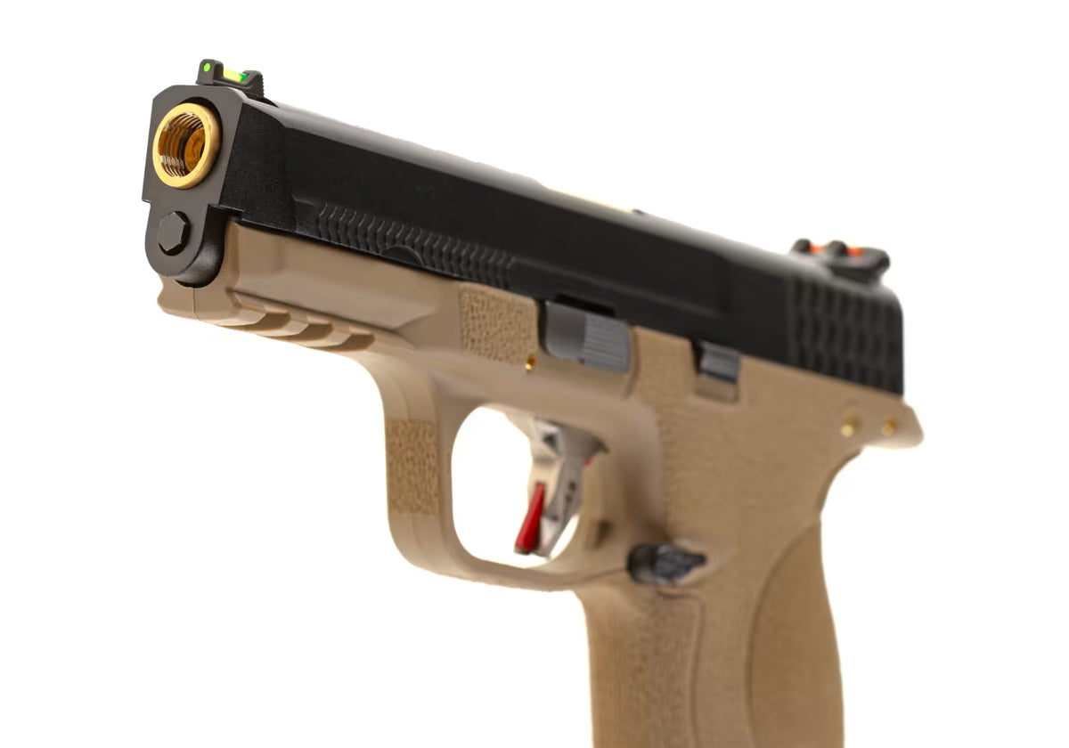 WE WET-05 BK/FDE Gold Barrel Metal Version GBB Airsoft-Pistole